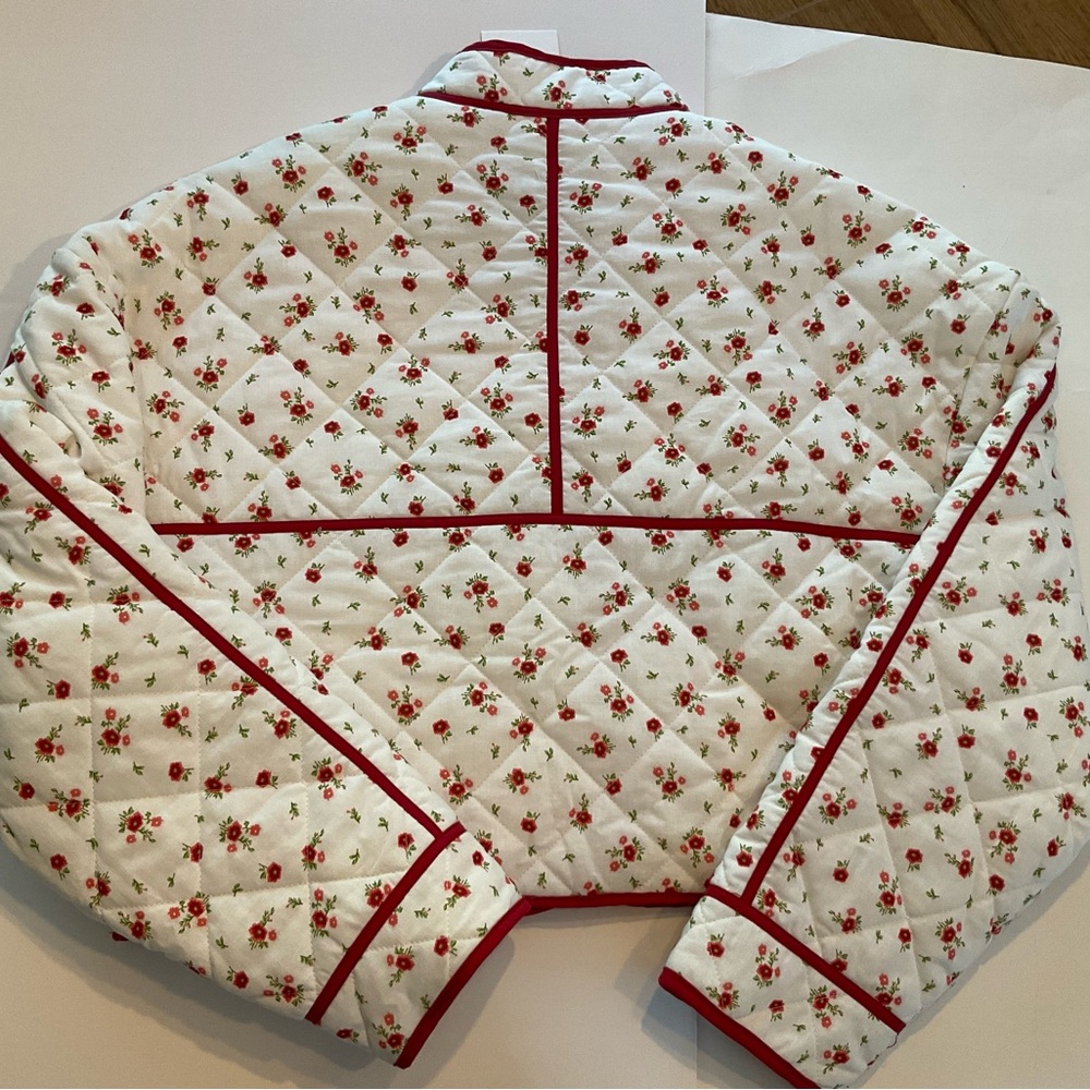 NWT 7 for All Mankind Quilted Flowers Red and White Jacket Coat - Picture 5 of 8